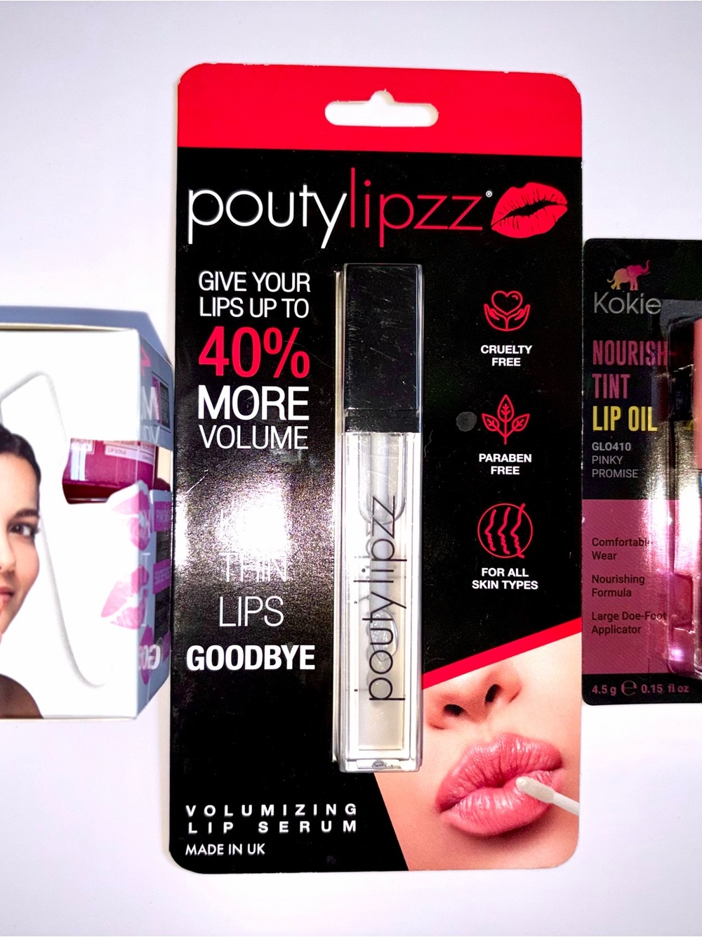 3PC Lip Set: Pouty Lipzz Volumizing Lip Serum Plumper, Kokie Lip Oil & Lip Scrub